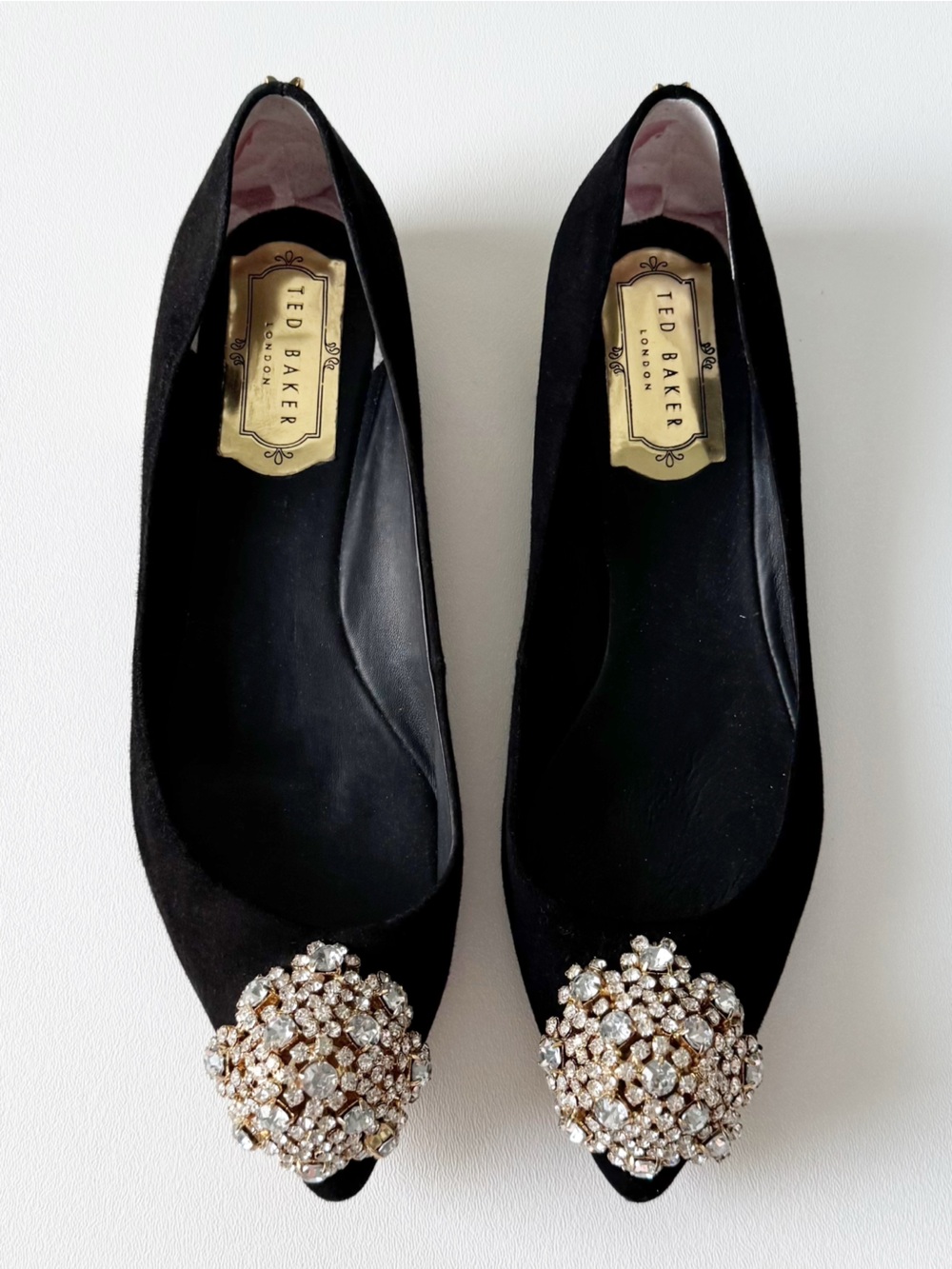 Ted Baker Liana Crystal Embellished Pointy Toe Suede Flat | 38.5